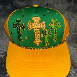 Green and Yellow Kids Cap with Cross Design